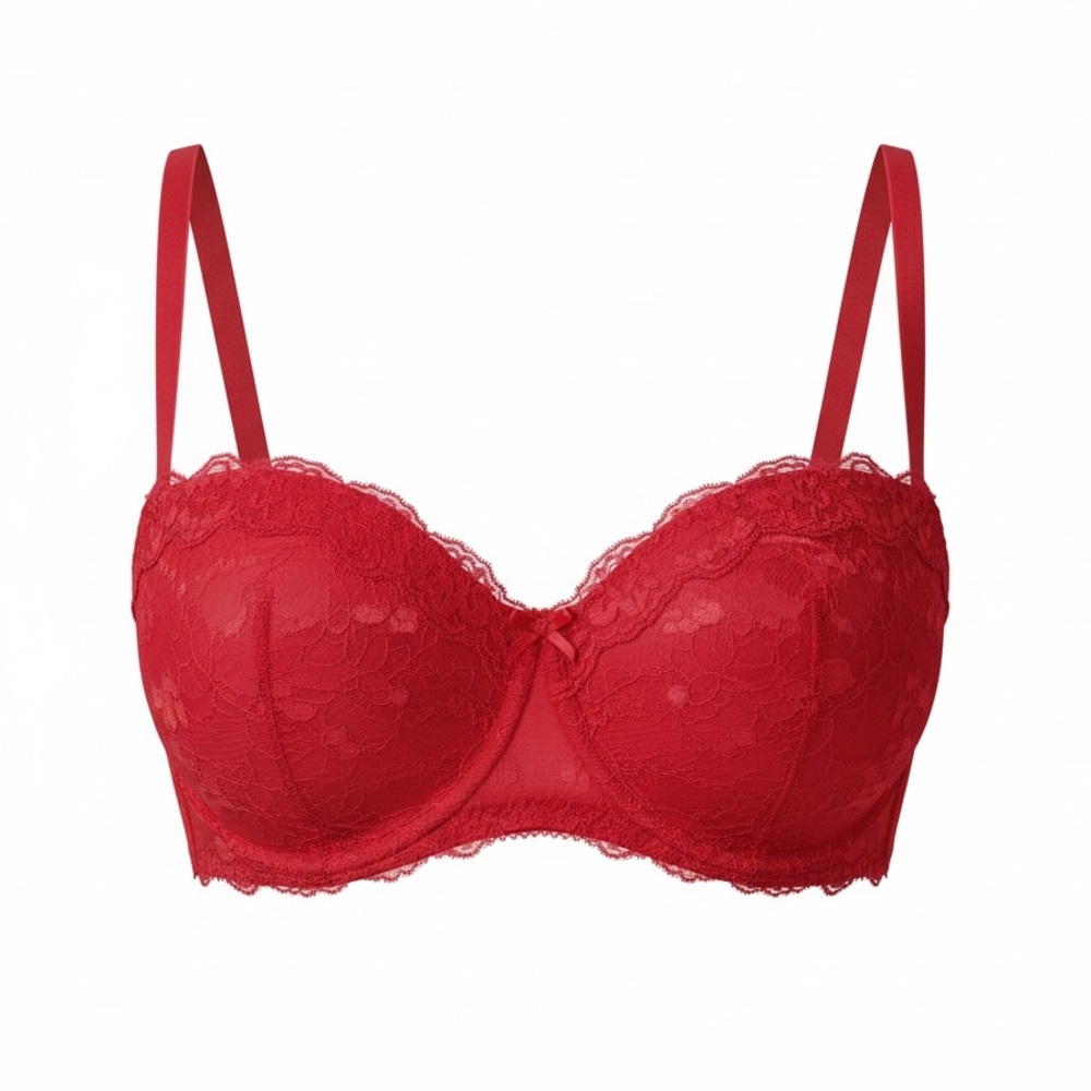 Yamamay push up With removable straps Red Lace-Trim Balconette Bra 38 C NWOT